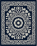 Deep Navy Cream Intricate Mandala Rug