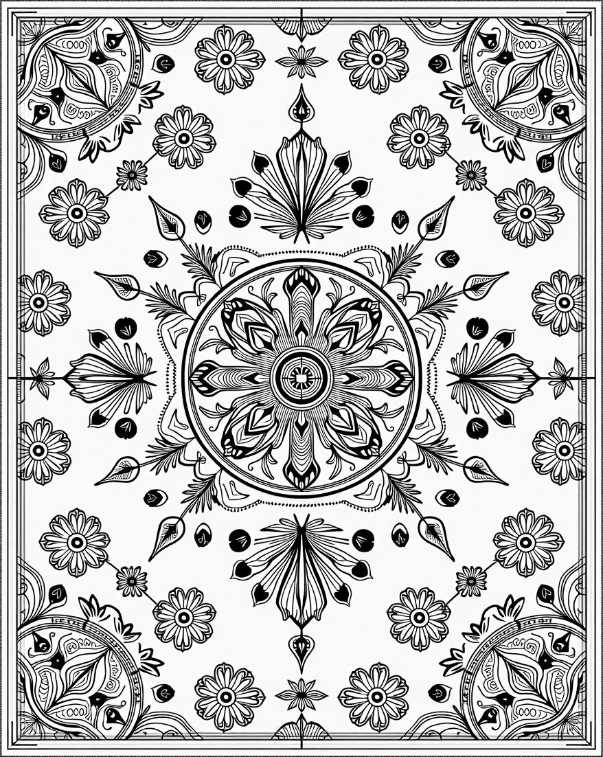 Black intricate floral mandala Rug