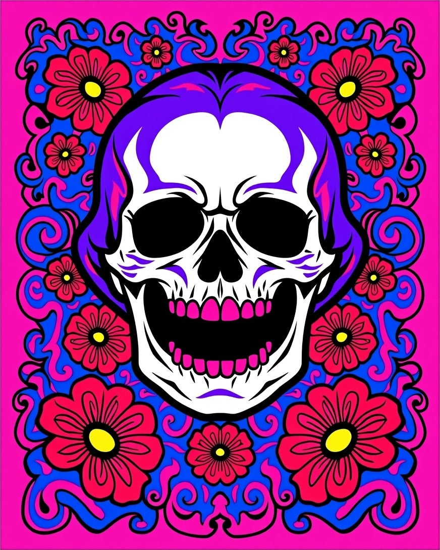 Vibrant Skull Floral Swirl Rug