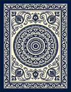 Navy Cream Floral Medallion Intricate Rug