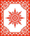 Vibrant Red Sunburst Mandala Border Rug