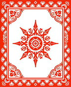Vibrant Red Sunburst Mandala Border Rug