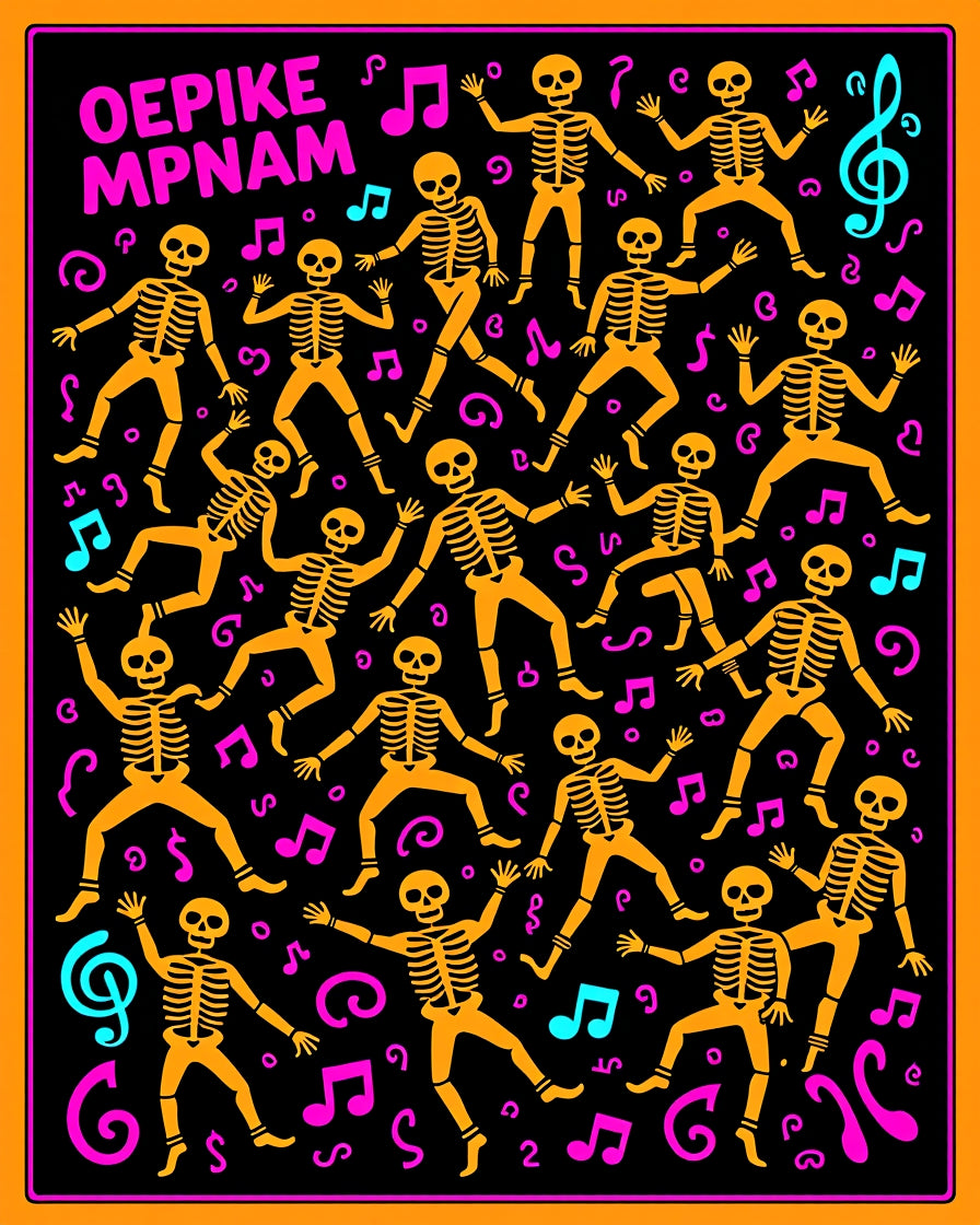 Dancing Skeletons Orange Musical Notes Rug