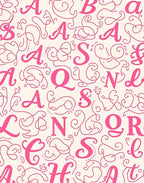 Pink Script Alphabet Swirls Rug
