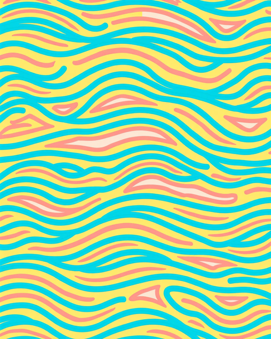 Yellow Teal Pink Abstract Wave Rug