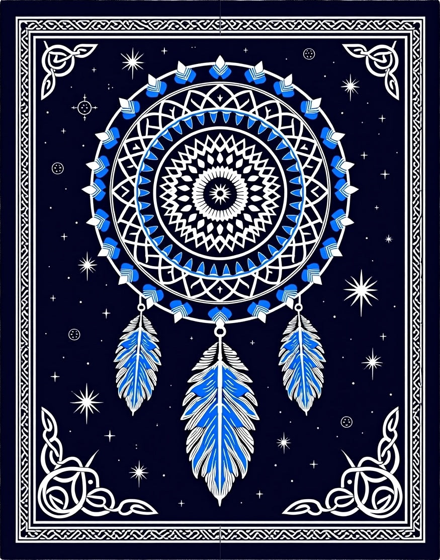 Midnight Blue Dreamcatcher Feather Rug