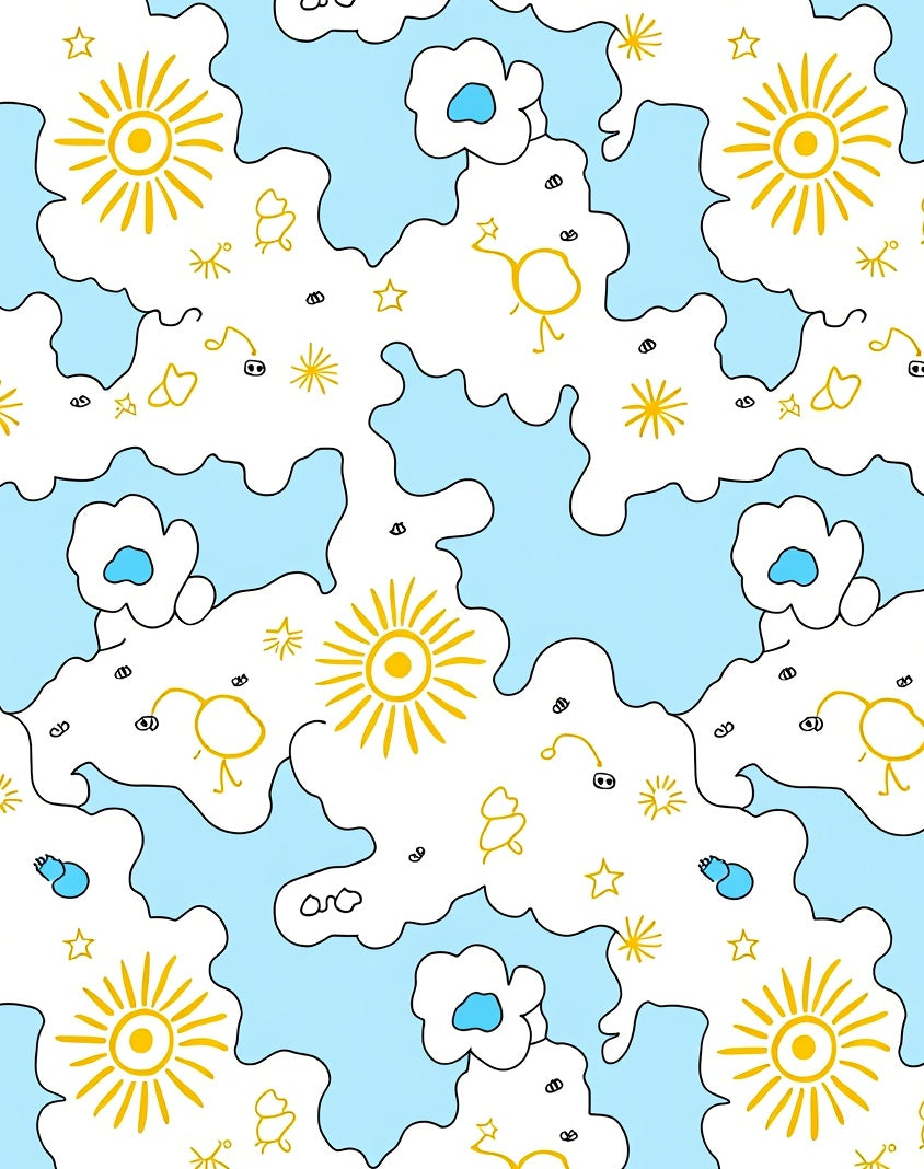 Whimsical Yellow Sun Cloudscape Rug