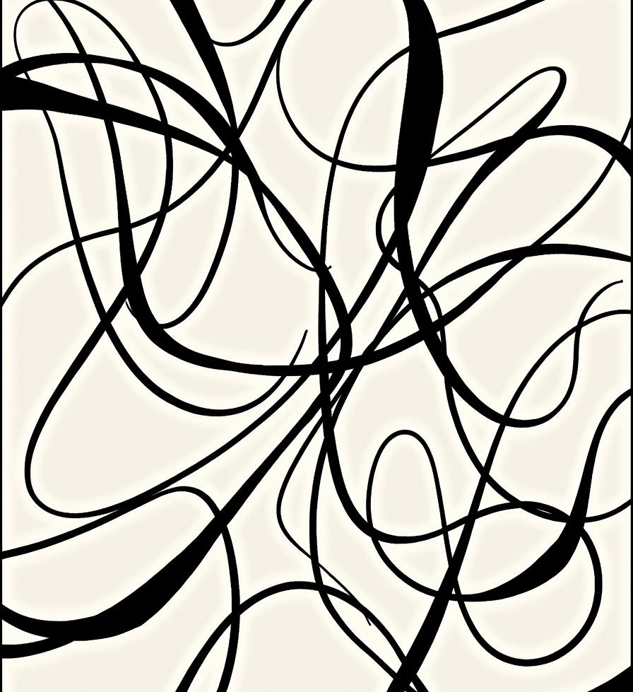 Dramatic Black Calligraphy Swirl Rug