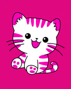 Kawaii Pink Striped Kitten Rug