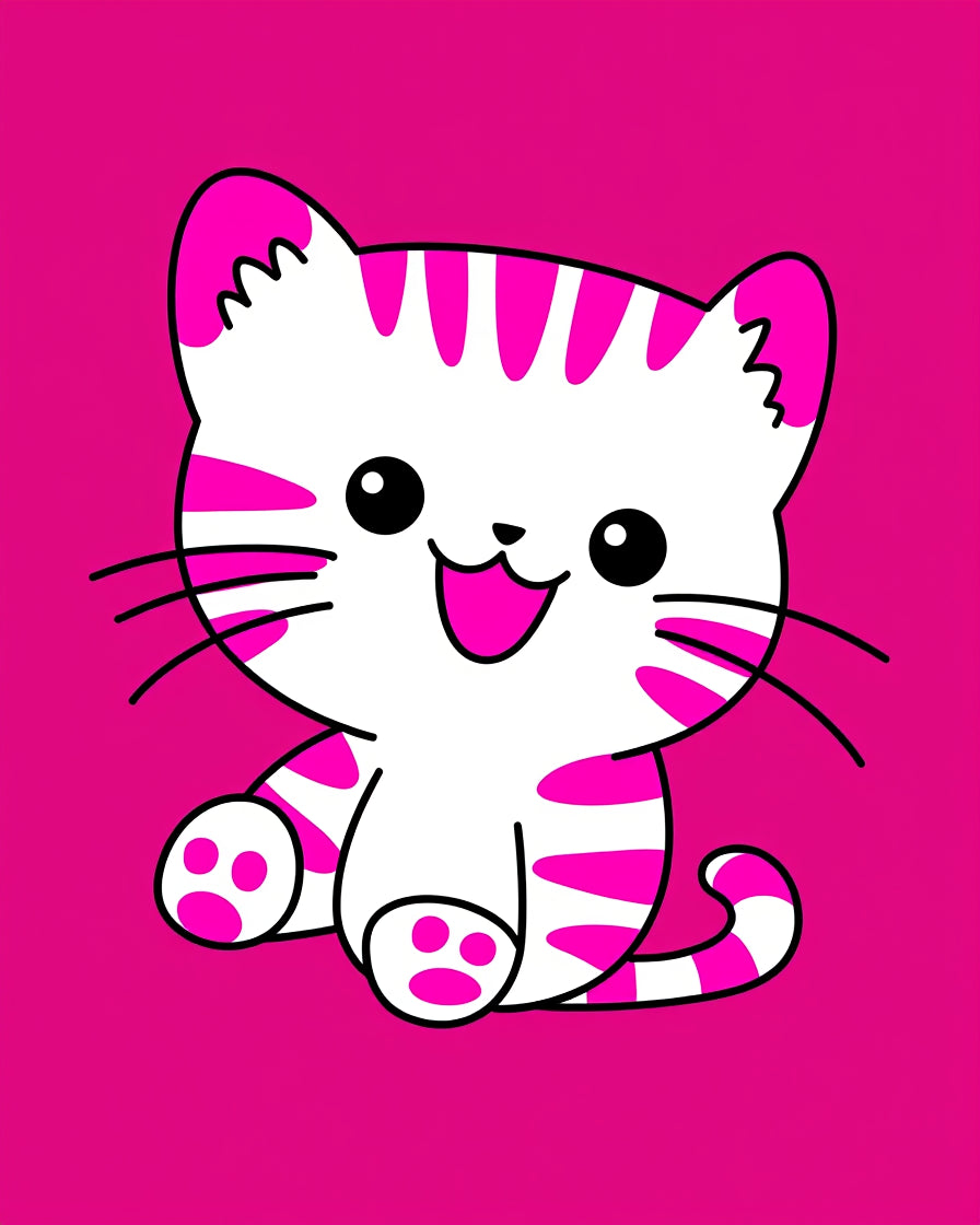 Kawaii Pink Striped Kitten Rug