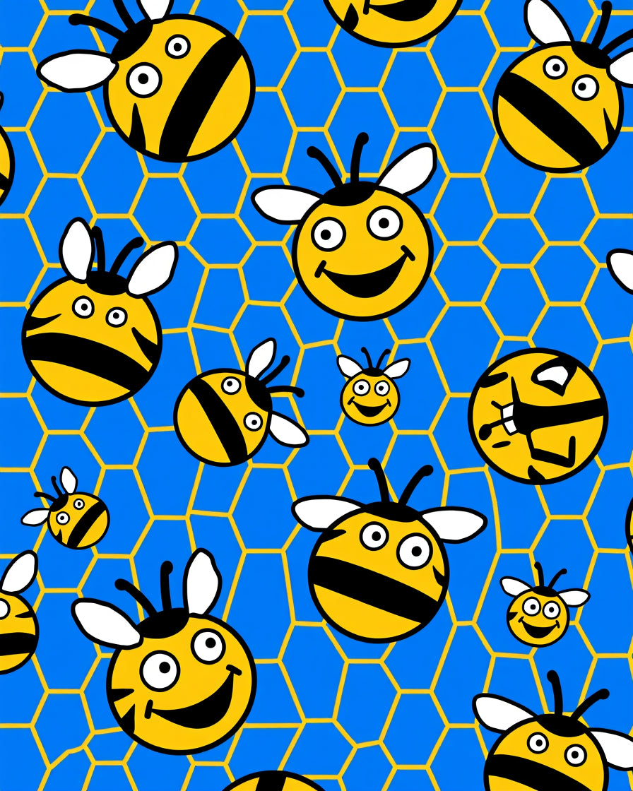 Yellow Bees Blue Honeycomb Background Rug