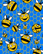 Yellow Bees Blue Honeycomb Background Rug