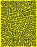 Bold Black Abstract Maze Yellow Rug