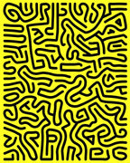 Bold Black Abstract Maze Yellow Rug