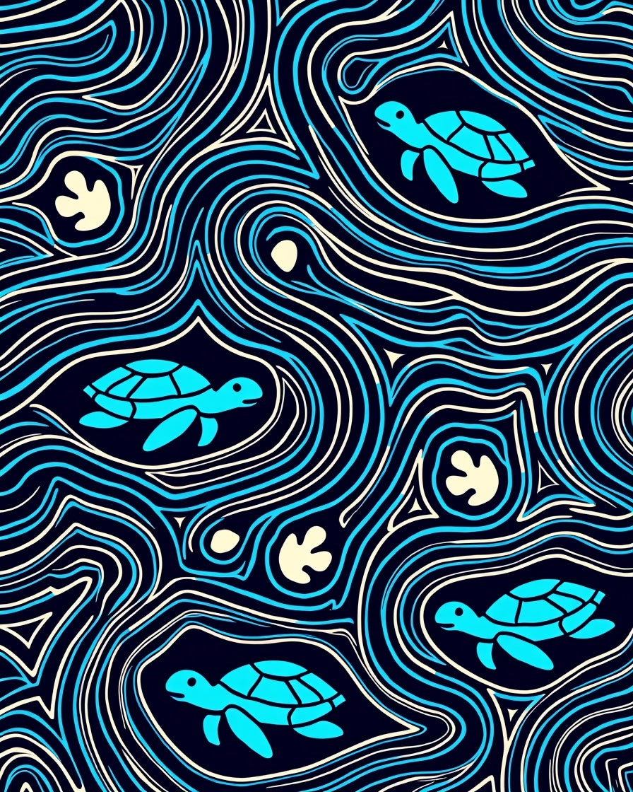 Aqua Turtle Swirl Oceanic Flow Rug