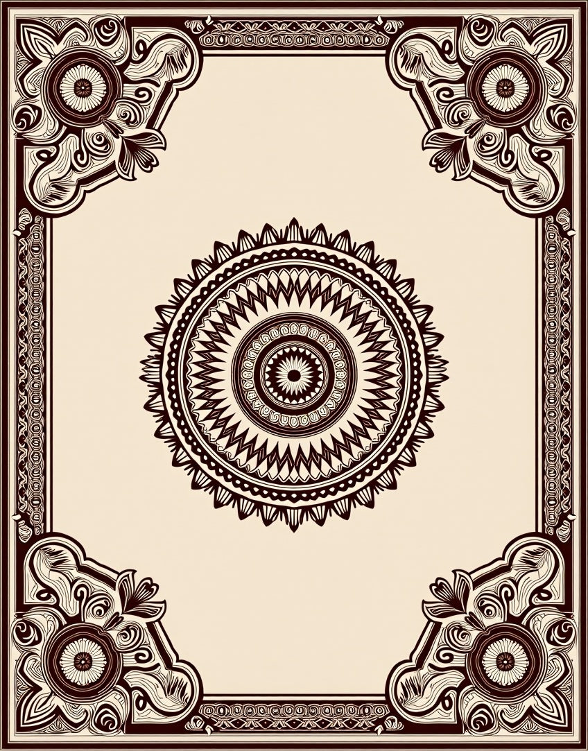 Ornate Crimson Medallion Border Rug