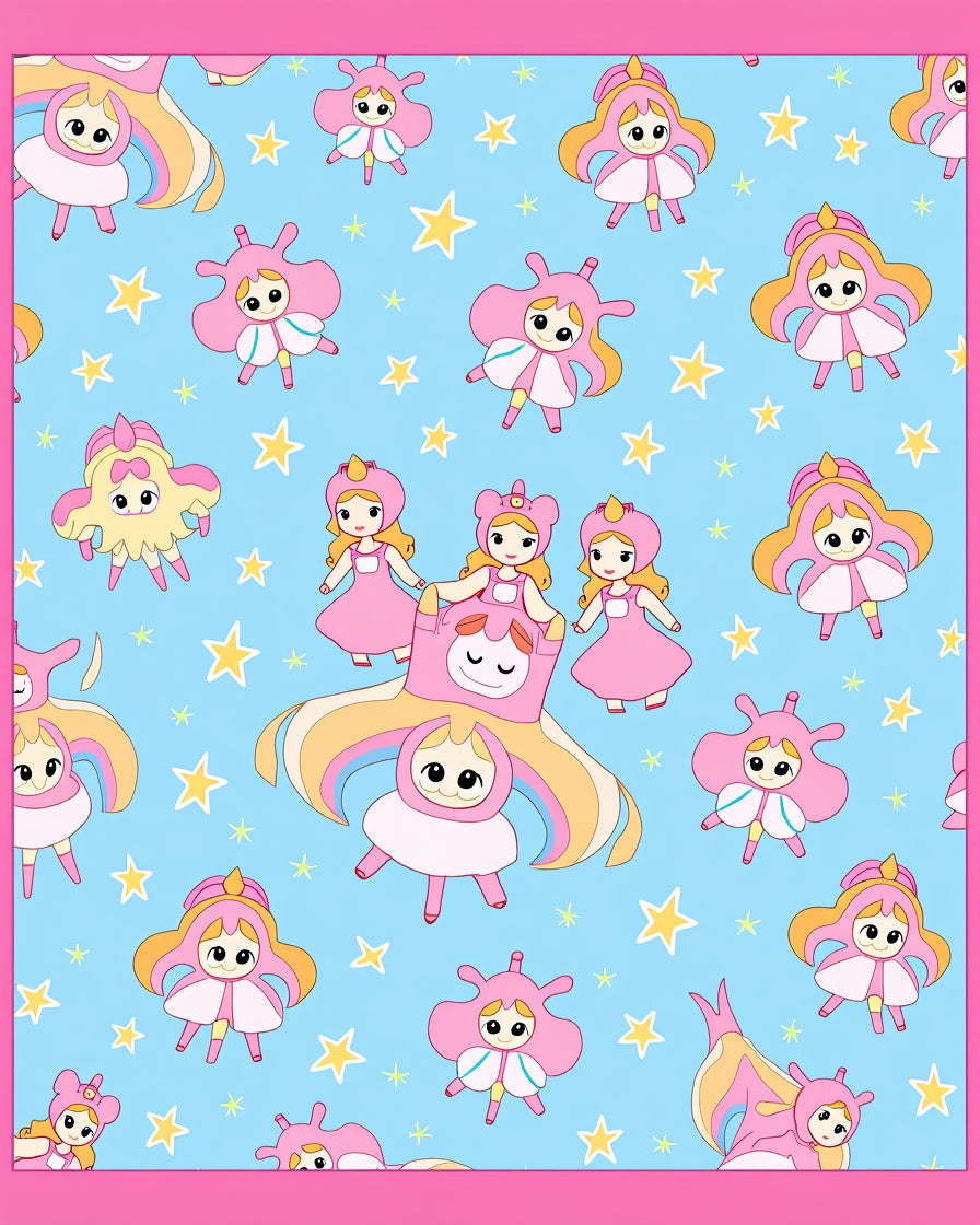 Cute Pink Princess Stars Blue Background Rug