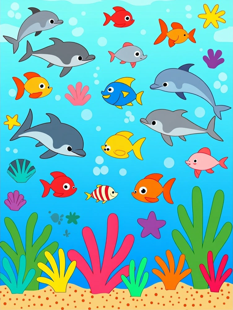 Ocean Dolphins Fish Coral Stars Rug