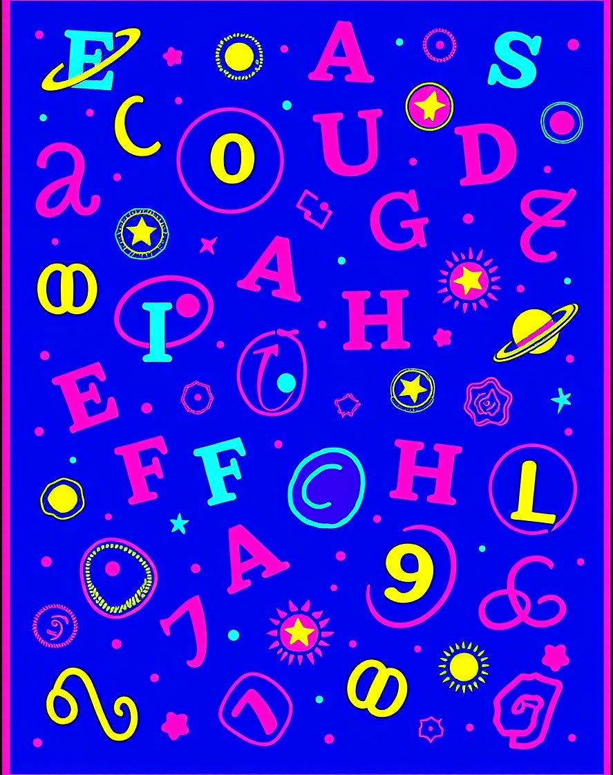 Vibrant Cosmic Alphabet Scatter Rug
