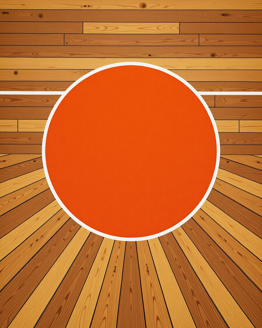 Orange Circle Wood Grain Rug