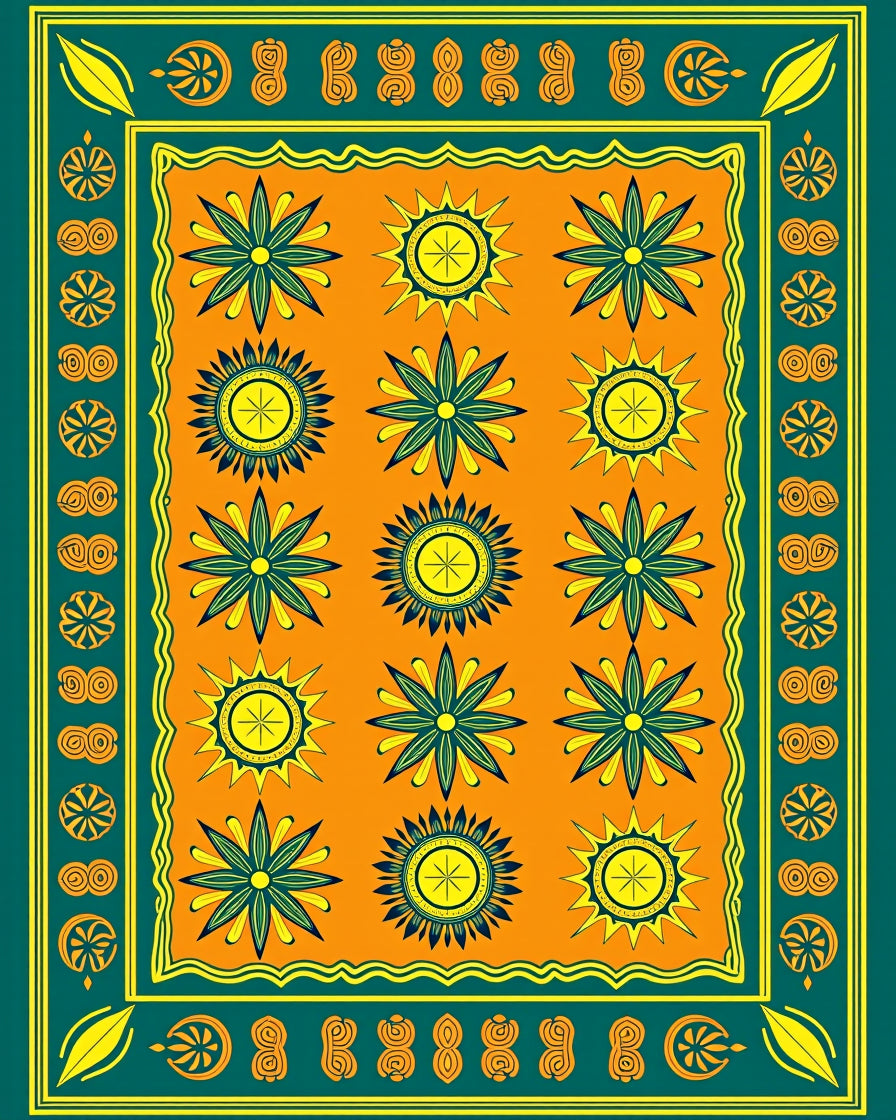 Teal Orange Floral Sunburst Rug