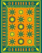 Teal Orange Floral Sunburst Rug