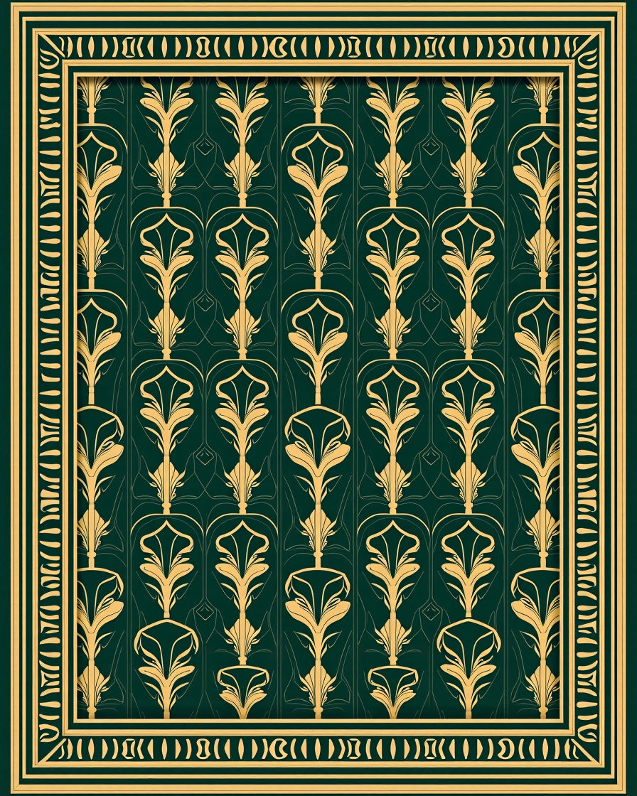 Golden Teal Art Nouveau Laurel Rug