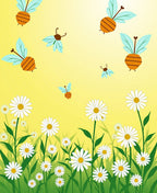 Cute Bees Daisy Meadow Rug