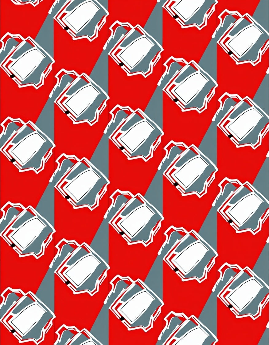 Red Gray Abstract Block Repeat Rug