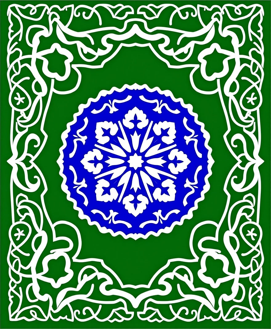 Emerald Green White Blue Medallion Swirl Rug