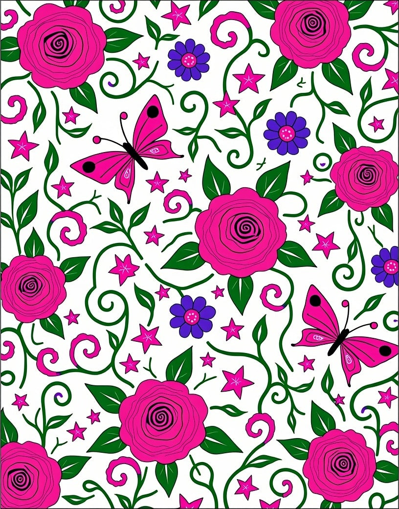 Pink Rose Butterfly Garden Swirl Rug