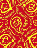 Red Yellow Abstract Organic Swirl Rug