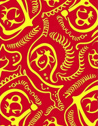 Red Yellow Abstract Organic Swirl Rug