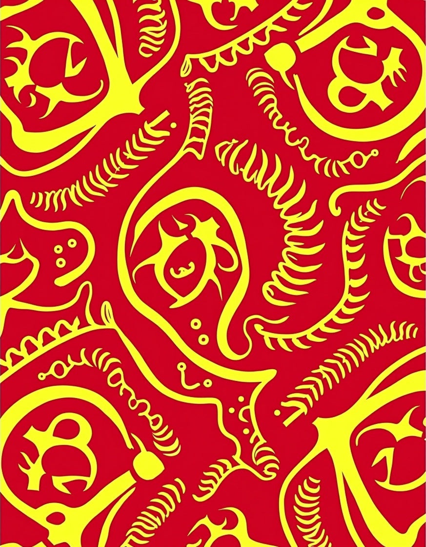 Red Yellow Abstract Organic Swirl Rug