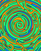 Energetic Green Blue Swirl Abstract Rug