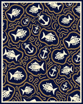 Navy Cream Fish Anchor Swirls Rug