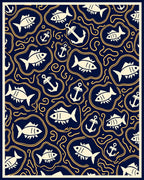 Navy Cream Fish Anchor Swirls Rug