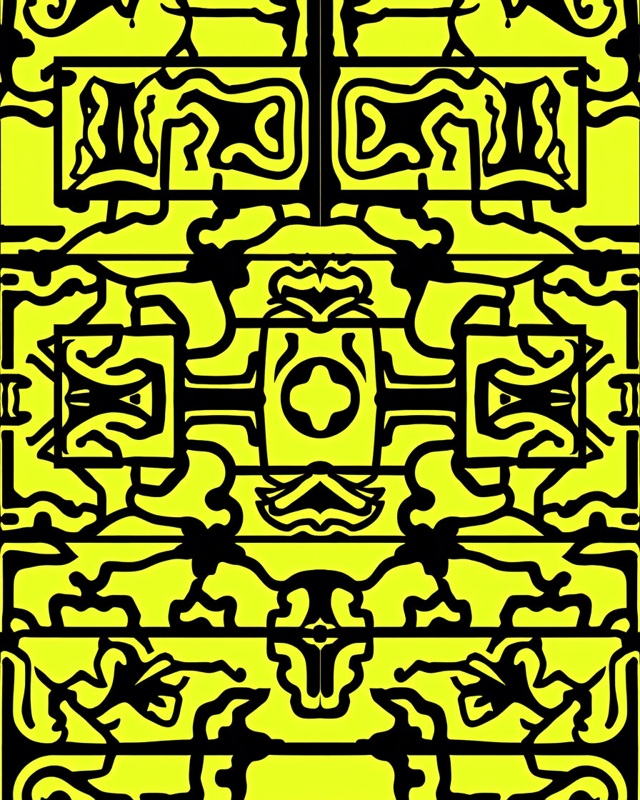 Bold Yellow Black Abstract Interlocking Shapes Rug