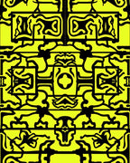 Bold Yellow Black Abstract Interlocking Shapes Rug