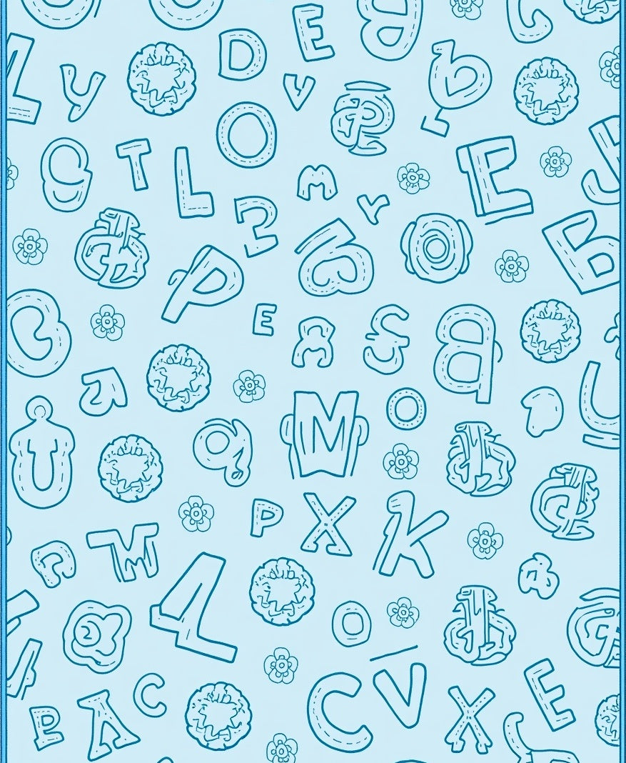 Whimsical Blue Alphabet Collage Rug