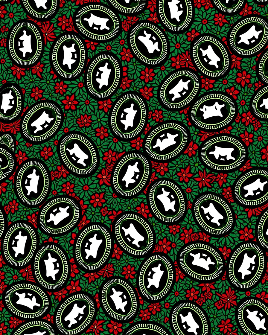 Vintage Green Red Floral Oval Medallions Rug