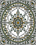 Elaborate Green Gold Floral Mandala Rug