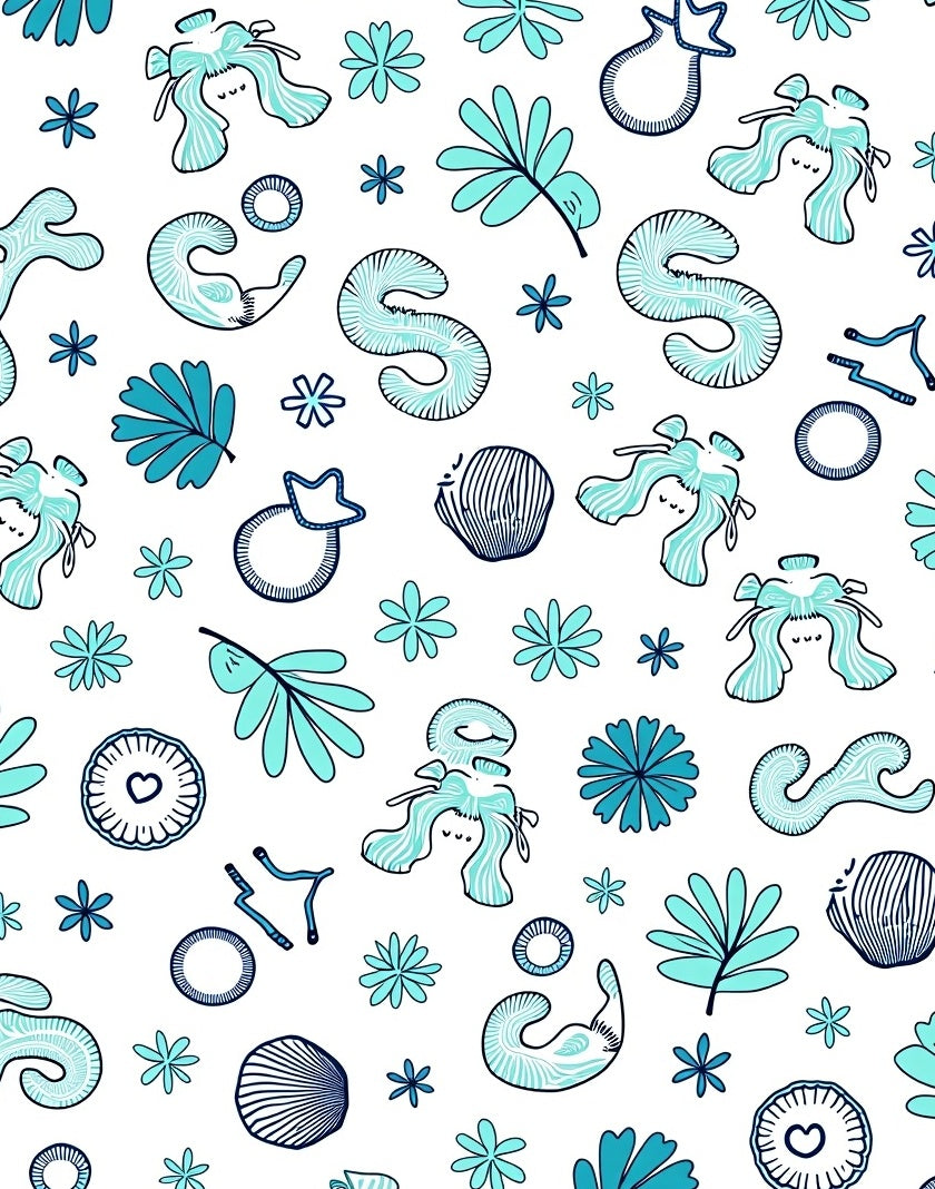 Coastal Light Blue Abstract Marine Life Rug