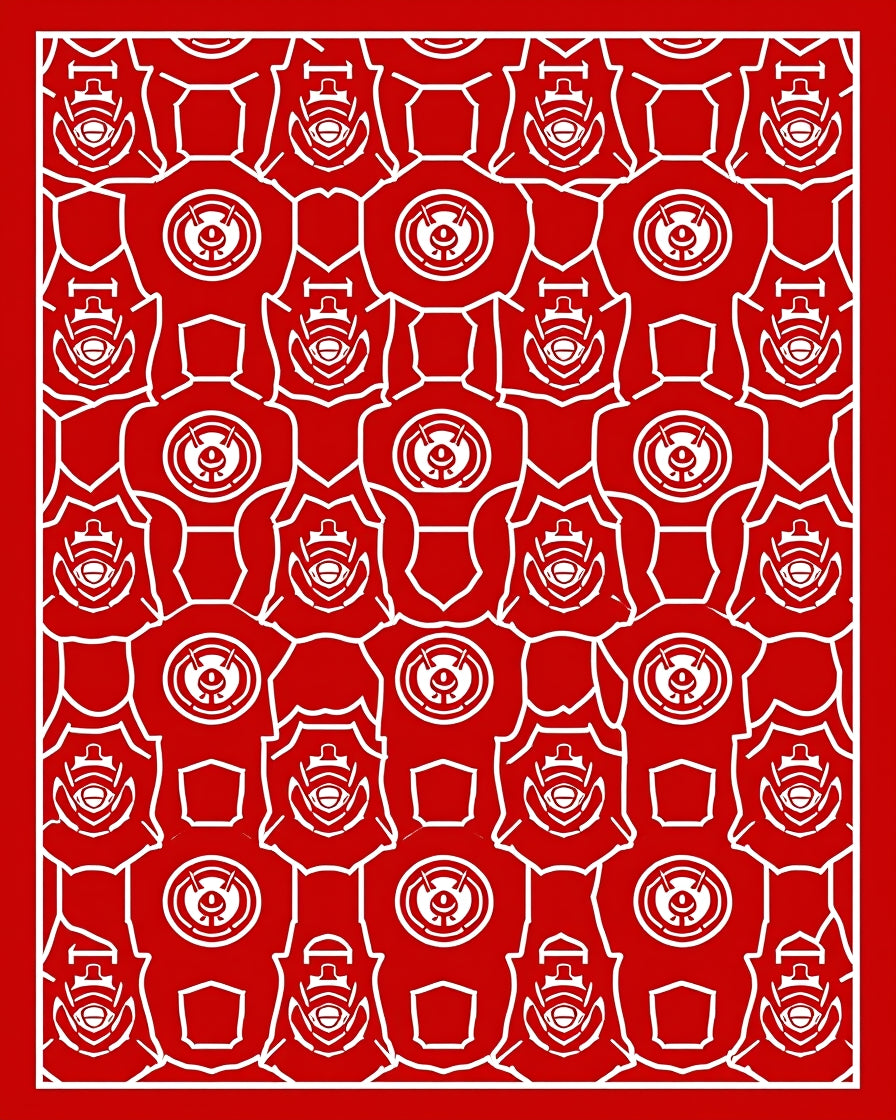 Red Futuristic Mechanical Armor Rug