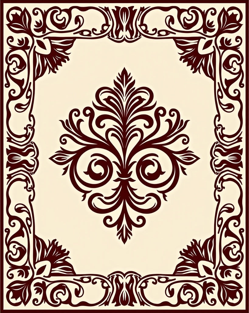 Vintaged Dark Red Floral Symmetry Rug