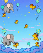 Playful Elephants Lions Sky Balloons Rug