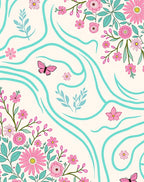 Whimsical Pink Floral Butterfly Swirl Rug