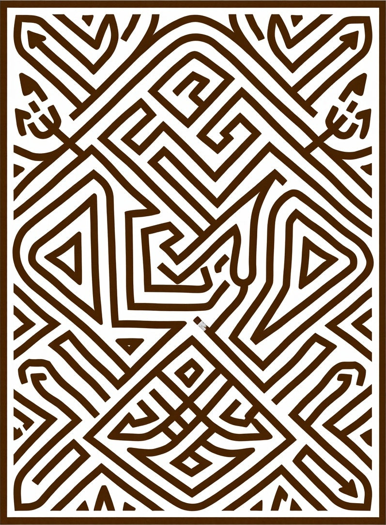 Brown Geometric Maze Lines Rug