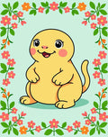 Chubby Yellow Creature Floral Border Rug