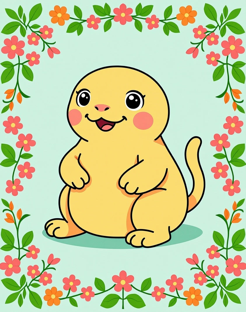 Chubby Yellow Creature Floral Border Rug